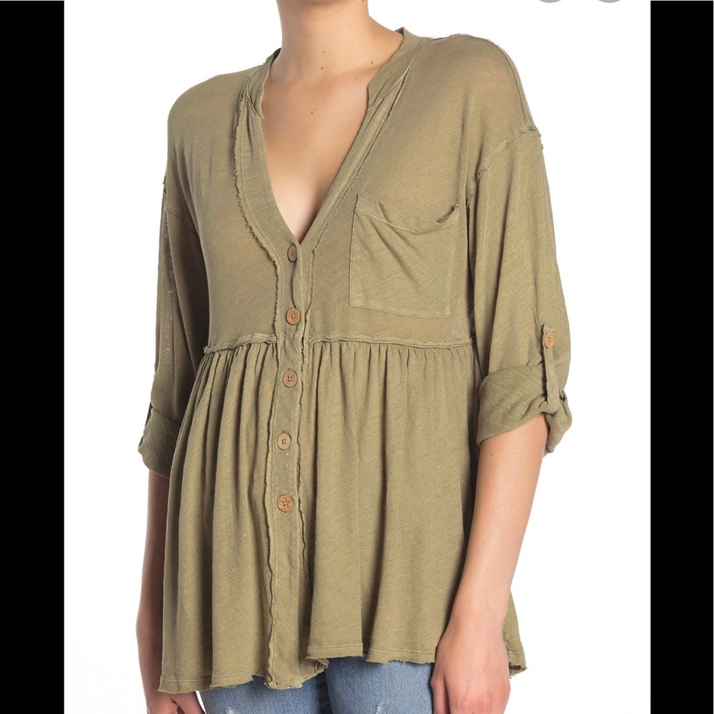 Free People Jolin Deep-V raw hem blouse